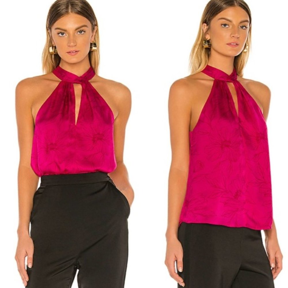 NWT Joie Cedra Cutout Printed Halter Top in Fuschia Pink